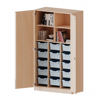 ErgoTray Schrank, 3reihig, 5 OH, zweitürig, mit 15 hohen Boxen, B/H/T 104,5x190x50cm 